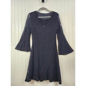 Cloth & People Women Black Lace Bell Sleeve V-Neck Mini Dress Large Whimsygoth